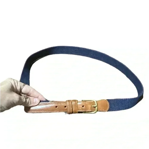 Vintage Coach Leather and Linen Navy Belt 38.5” length EUC - Picture 1 of 6